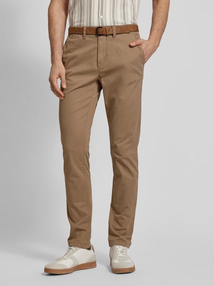 Tom Tailor Denim Chinosy o kroju slim fit z paskiem Camel 4