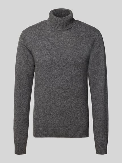 Produktfoto, dunkelgrauer Slim Fit Rollkragenpullover aus Woll-Mix Modell 'Karl' von Casual Friday, gerippte Abschlüsse, langärmelig