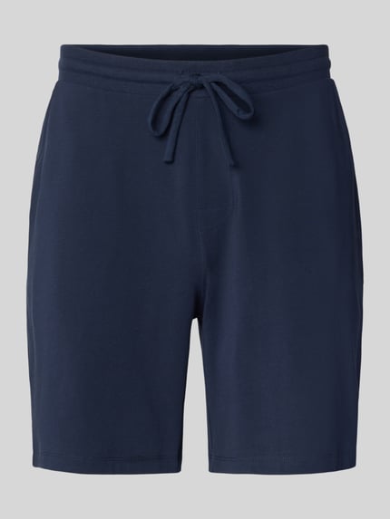 JOOP! COLLECTION Szorty z dzianiny dresowej męskie JOOP! Collection;Mieszanka bawełny z dodatkiem streczu;Luźny krój;Elastyczny pas z trokami;;Szerokość w pasie w rozmiarze M: 42 cm;Długość wewnętrzna nogawki w rozmiarze M: 20 cm Granatowy 2
