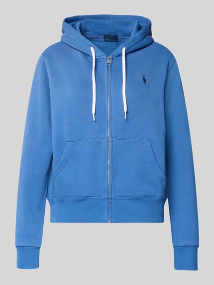 Produktfoto, Sweatjacke mit Kapuze von Polo Ralph Lauren in Blau, Baumwoll-Mix, Lockerer-Schnitt, Tunnelzug, Reißverschluss, Label-Stitching, Eingrifftaschen, gerippte Abschlüsse