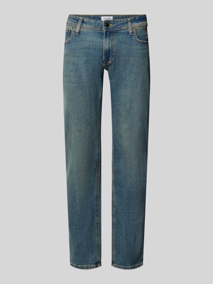 Produktfoto, Straight Fit Jeans mit Lyocell-Anteil Modell 'GLENN' von JACK & JONES, Used-Look in Blau, 5-Pocket-Design, Baumwoll-Lyocell-Mix