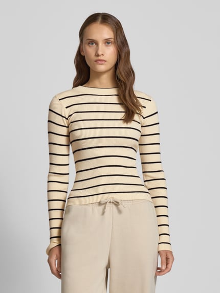 PIECES Slim Fit Strickpullover aus Viskose-Mix Modell 'MIRA' Sand Melange 4