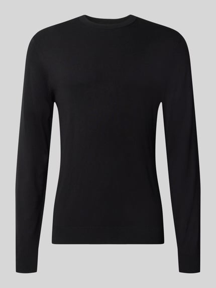 Produktfoto, Strickpullover mit geripptem Rundhalsausschnitt von MCNEAL in Schwarz, taillierte Passform, glatte Textur, Herrenmode