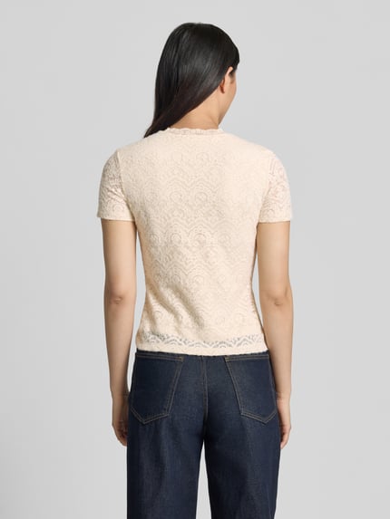 Jake*s Collection T-Shirt aus Spitze mit Rundhalsausschnitt Ecru 5