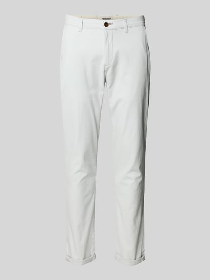 Produktfoto, Straight Fit Spodnie materiałowe z mieszanki bawełny i elastanu Model 'MARCO FURY' od JACK & JONES, kieszenie wpuszczane i z tyłu, szerokość w rozmiarze 32/32: 44 cm, długość wewnętrzna nogawki: 77 cm