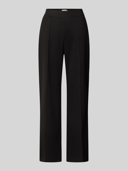 Produktfoto, Boocut Fit Stoffhose mit Viskose-Anteil von Christian Berg Woman, schwarze Farbe, Ziernähte vorn, Paspeltaschen hinten, elastischer Bund, Damen Stoffhose, glatte Textur, Vorderansicht