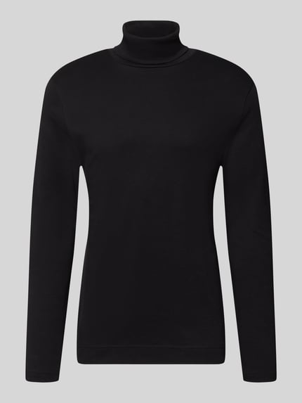 Produktfoto, schwarzer Regular Fit Longsleeve aus reiner Baumwolle mit Rollkragen von Christian Berg Men, elastische Abschlüsse, cleanes Design