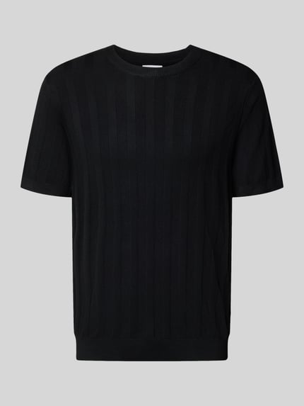Produktfoto, Strickshirt aus Viskose-Mix mit Rundhalsausschnitt von Lindbergh in zwart, regular fit, ribstructuur, productfoto vooraanzicht