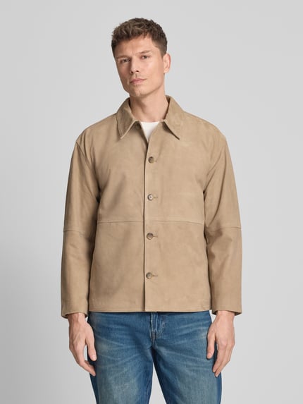 Selected kurtka skórzana krój regular fit z wykładanym kołnierzem model 'RORY' Piaskowy 4