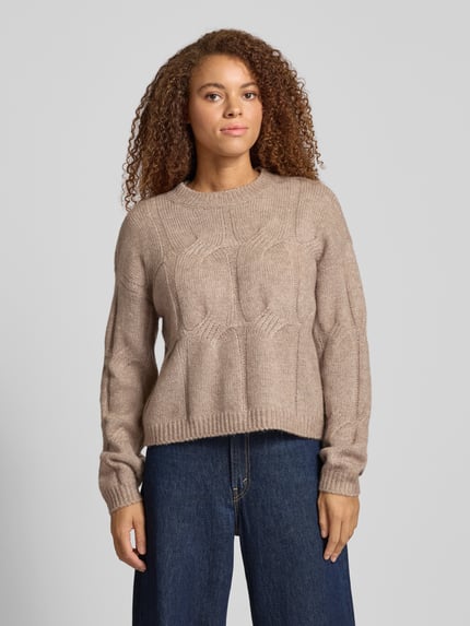 PIECES Relaxed Fit Strickpullover mit Woll-Anteil Modell 'JENNA' Beige 4