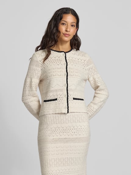 Marc Cain Strickjacke aus Schurwolle mit Lochmuster Beige 4