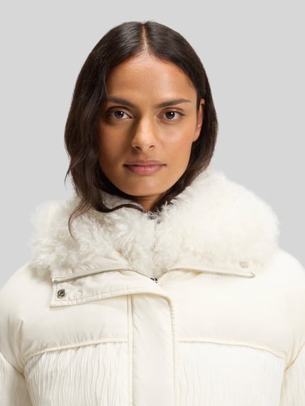 BOSS Regular fit gewatteerd jack met inzetten van jacquard, model 'PEXIA' Offwhite - 3