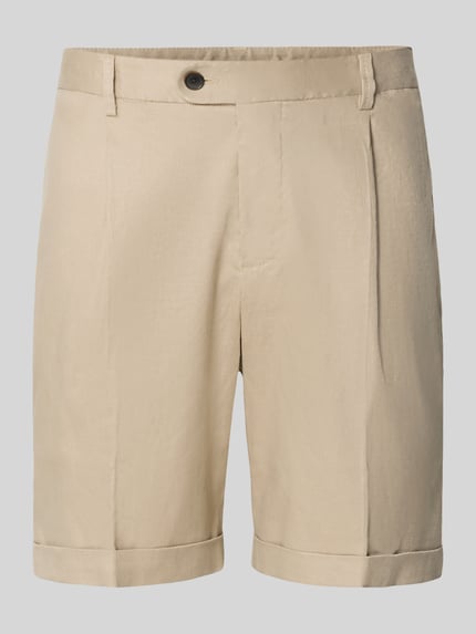 Produktfoto, Bermudas aus Leinen-Mix mit Gesäßtaschen von Profuomo in Beige, Regular Fit, sichtbare Falten, glatte Textur, frontal fotografiert
