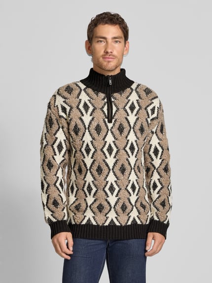 Scotch & Soda Gebreide pullover met ribboorden, model 'ARGYLES' Middenbruin - 4