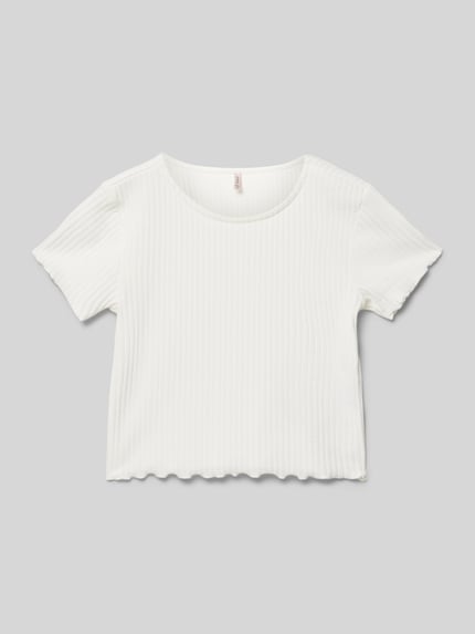 ONLY T-shirt o kroju regular fit z wykończeniem z falbanami model ‘NELLA’ Złamany biały 1