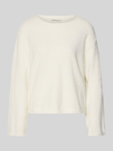 Produktfoto, Oversized Strickpullover mit überschnittenen Schultern Modell 'FEATHER' von Tom Tailor Denim in Weiß, feine Strickstruktur, Rundhals, unifarben