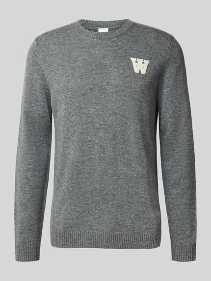 Wood Wood Strickpullover mit Stitching und Rundhalsausschnitt Modell 'Tay' Mittelgrau 2
