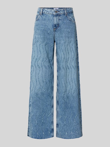 Produktfoto, Wide Leg Jeans im Allover-Look Modell 'FLARE' van Liu Jo White in lichtblauw met golvend motief, puur katoen, bandwijdte maat 27: 39 cm, binnenbeenlengte maat 27: 80 cm