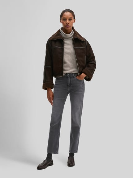 Marc O'Polo Lederjacke mit Teddykragen aus Lammnappa Dunkelbraun 1
