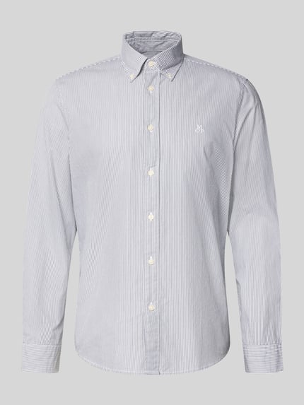 Productfoto, Regular Fit Freizeithemd aus reiner Baumwolle van Marc O'Polo, gestreept patroon, button-down kraag, lange mouw, logo-stiksel, effen knopen, katoen.