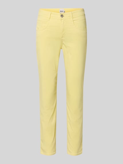 Produktfoto, Slim Fit Hose in verkürzter Passform Modell 'SHAKIRA' von Brax in Hellgelb, glatte Oberfläche, schmale Form, Lyocell-Baumwoll-Mix