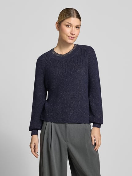 monari Pullover mit schimmerndem Schmuckkragen Dunkelblau 4