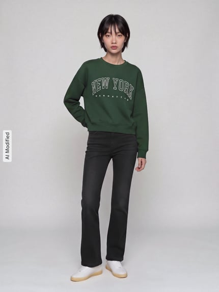 ONLY Loose Fit Sweatshirt aus Baumwoll-Mix Modell 'SWEAT' Dunkelgruen 1