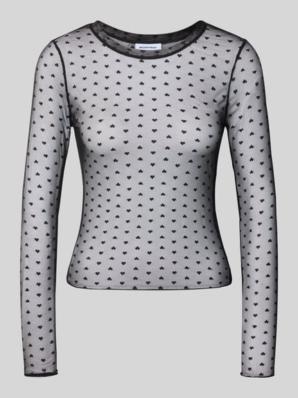 Productfoto, Slim Fit Longsleeve uit elastische materiaalmix Model 'JUDITH' van NOISY MAY®, dames shirt met lange mouwen met all-over motief, ruglengte bij maat S 50 cm