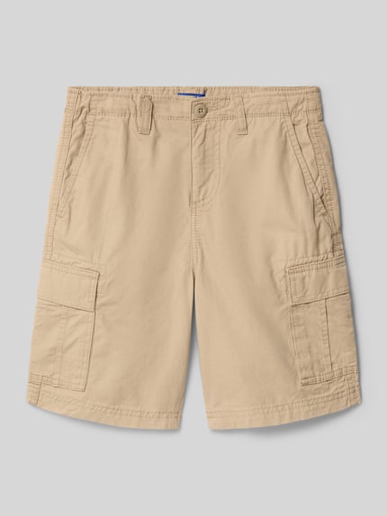 Productfoto, Regular Fit Shorts met logo-patch model 'Cole' van Jack & Jones, katoen, cargozakken, knoop- en ritssluiting, beige, gladde textuur