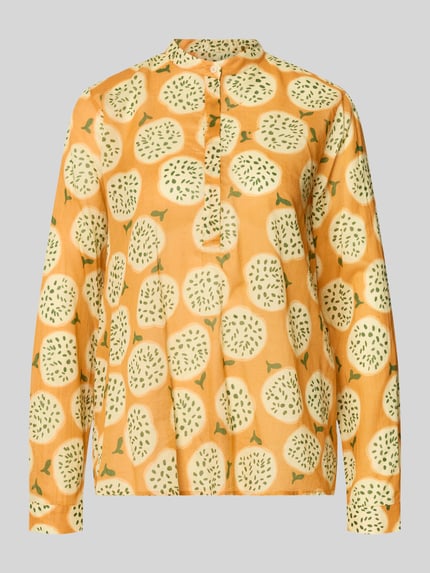 Produktfoto, Regular Fit Bluse mit Knopfleiste Modell 'JANE' von 0039 Italy, reine Baumwolle, Allover-Look, Rundhalsausschnitt, gelbes Muster