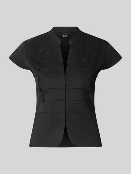 Produktfoto, Slim Fit T-Shirt aus katoenmix van Gina Tricot in zwart, opstaande kraag, v-hals, met korte mouwen, ruglengte maat 36: 54 cm, mouwlengte maat 36: 9 cm