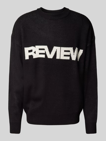 REVIEW Sweter z dzianiny z wyhaftowanym logo Czarny 2