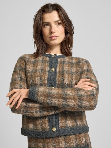 JOOP! Strickjacke aus Alpaka-Mix mit Rundhalsausschnitt Modell 'KEA' Mittelbraun 3
