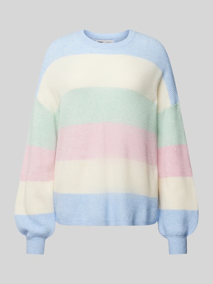 ONLY Sweter ze wzorem w paski i okrągłym dekoltem model ‘ATIA’ Jasnoniebieski 2