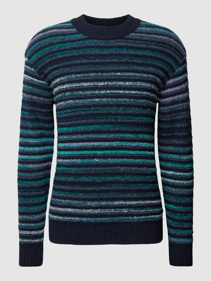 BOSS Orange Gebreide pullover met streepmotief Blauw - 1