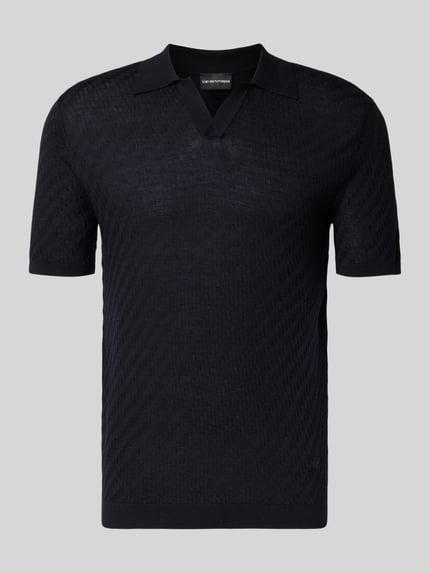 Produktfoto, Slim Fit Poloshirt mit Lyocell-Anteil von Emporio Armani in Schwarz, Kurzarm, Strick-Optik, klassischer Polokragen, Material-Mix