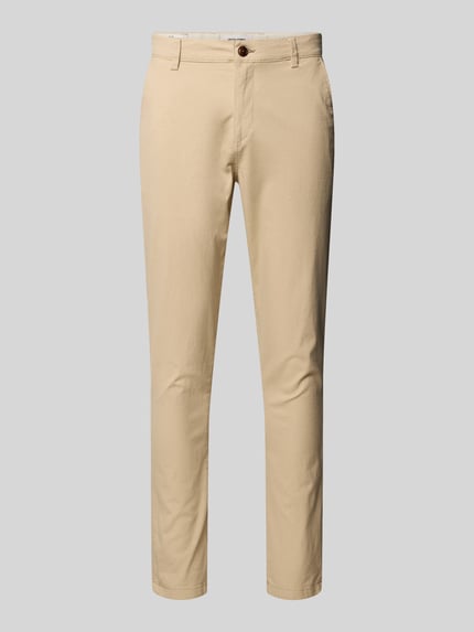 Produktfoto, Slim Fit Hose mit Gesäßtaschen Modell 'MARCO' von Jack & Jones aus Baumwoll-Elasthan-Mix in Beige, glatte Textur