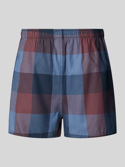 Produktfoto, Regular Fit Boxershorts aus reiner Baumwolle im 2er-Pack von SCHIESSER, kariertes Muster in Blau- und Rottönen, elastischer Bund, dezentes Label-Detail, feine Glattstruktur