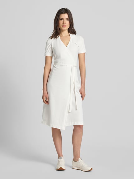 Lacoste Slim Fit Wickelkleid aus aus Baumwoll-Mix Offwhite 4