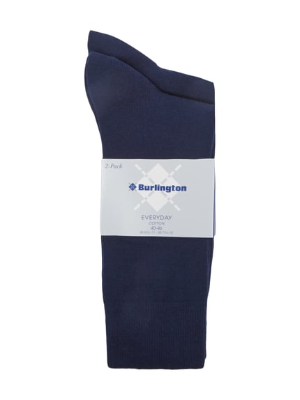Produktfoto, Socken met labeldetail im set van 2 van Burlington, donkerblauw, katoenmix met stretch, nauwsluitend, herenmode.