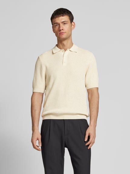 Jake*s Studio Men Poloshirt aus Viskose-Mix mit Strukturmuster Ecru 4