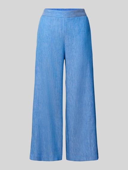 Produktfoto, Culotte in Denim-Optik aus Baumwoll-Leinen-Mix von Lanius, Damen Culotte-Stil, blau, elastischer Bund, Wide Leg, glatte Textur, Bundweite 38 cm, Innenbeinlänge 66 cm bei Größe 36.