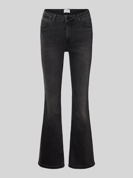 Produktfoto, Flared Jeans mit 5-Pocket-Design van Mustang in zwart, katoenmix met stretch, knoopsluiting, rechte snit, egaal oppervlak.