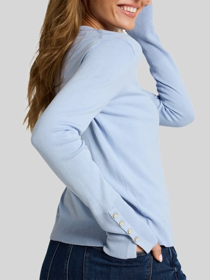 Tom Tailor Regular Fit Pullover aus Viskose-Mix mit Knopfdetails am Ärmel  Hellblau 3