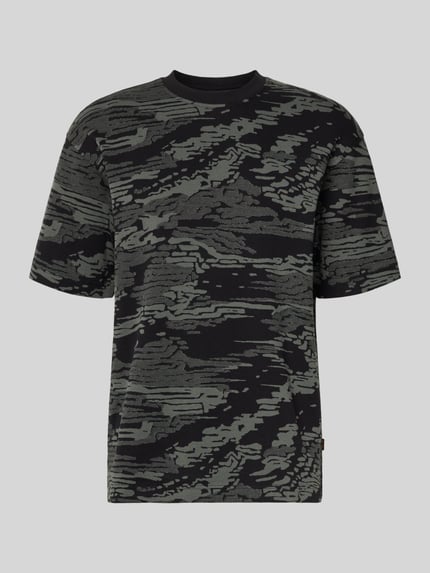 Produktfoto, Regular Fit T-Shirt aus reiner Baumwolle Modell 'TE_WILDNATURE' von BOSS Orange, abstraktes Allover-Muster, czarno-szary, label patch, materiał: czysta bawełna, krój regular fit