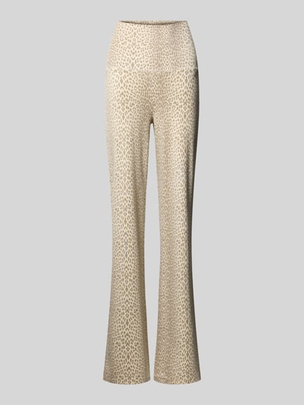 Productfoto, Flared Leggings im Allover-Look Modell 'Daisy' van OH APRIL, beige met lichtbruine vlekken, lyocell-elastaan mix, flared cut, elastische tailleband
