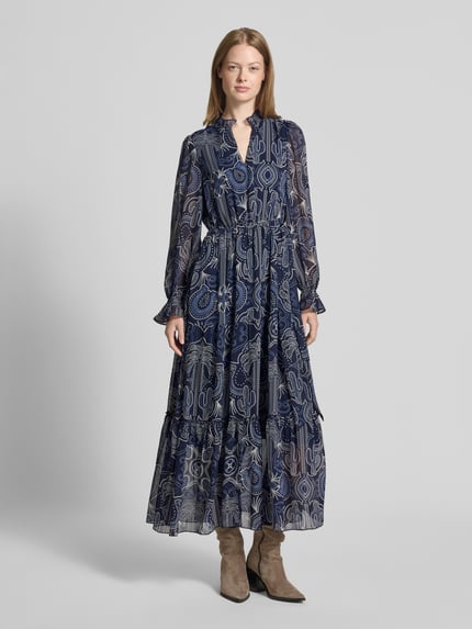 Oui Maxi-jurk met druppelvormige hals Donkerblauw - 4