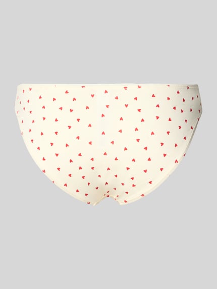 Produktfoto, Slip mit Schleifen-Applikation von Jake*s Casual aus cremeweißem Baumwoll-Elasthan-Mix mit roten Herzmustern, körpernahe Passform, elastischer Bund.