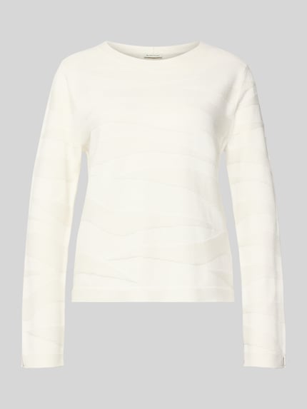 Produktfoto, Regular Fit Pullover aus reiner Baumwolle von Tom Tailor in Weiß, Strukturmuster, Feinstrick, Rundhals, Rollsaum, unifarben