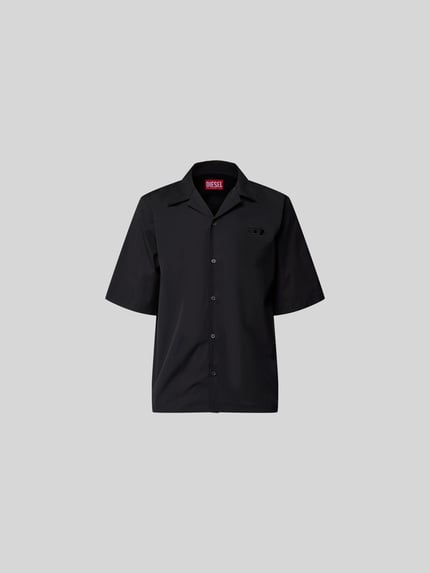Produktfoto, Freizeithemd mit Logo-Stitching van Diesel in zwart, relaxte pasvorm, korte mouwen, elastisch katoen, doorknoopsluiting